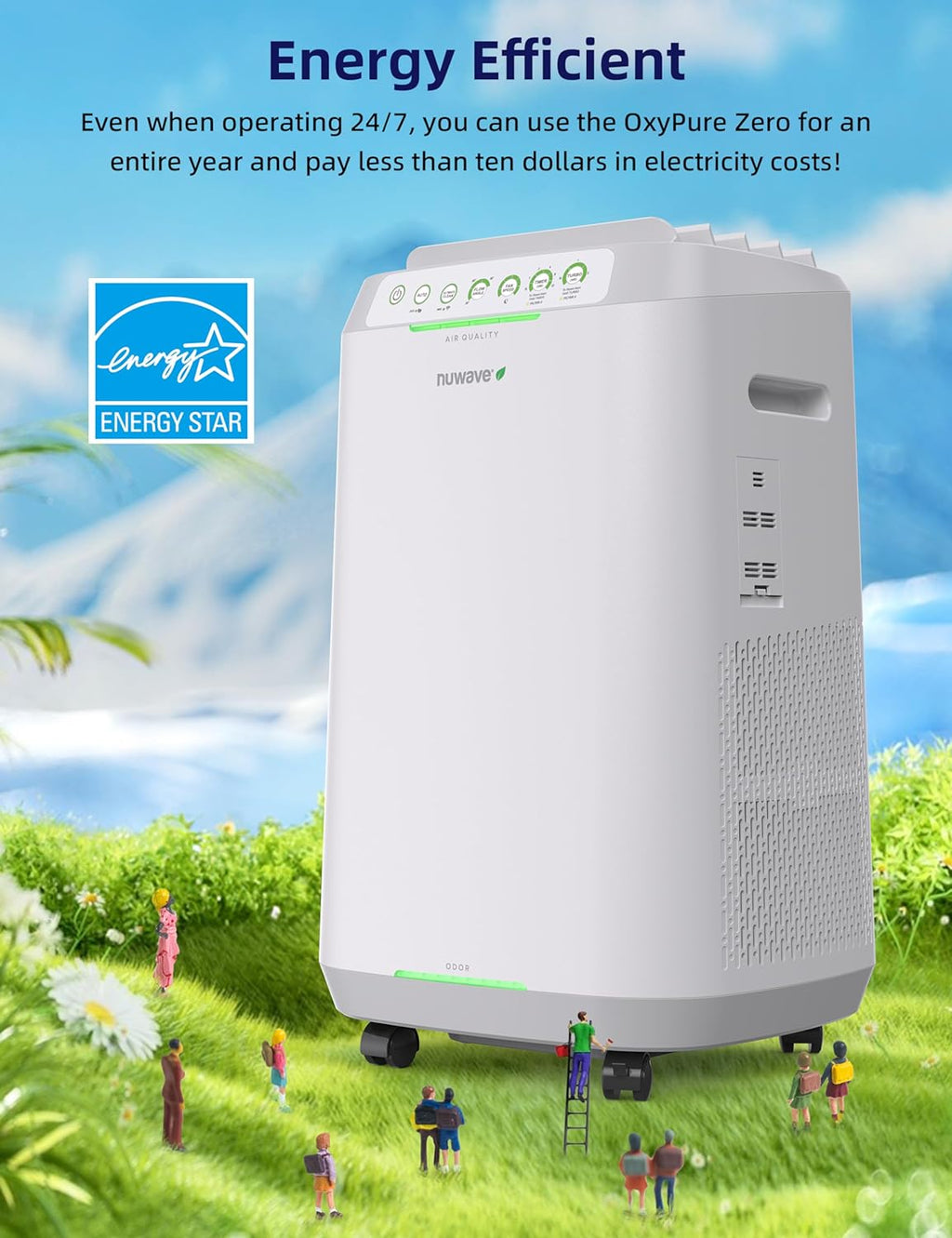 Smart Air Purifiers, ZERO Waste & ZERO Filter Replacements, Covers Up to 2002 Sq.Ft. for Home Large Room Bedroom, 30°, 60°, 90° Vents, 6 Fan Speeds, Sleep Mode, Timer, white